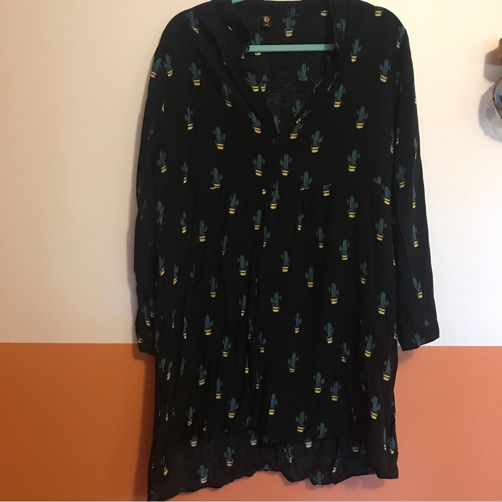 Mini cactus print shirt dress